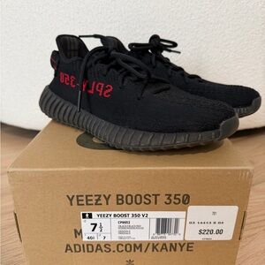 Yeezy Boost 350 V2 Black with Red Text